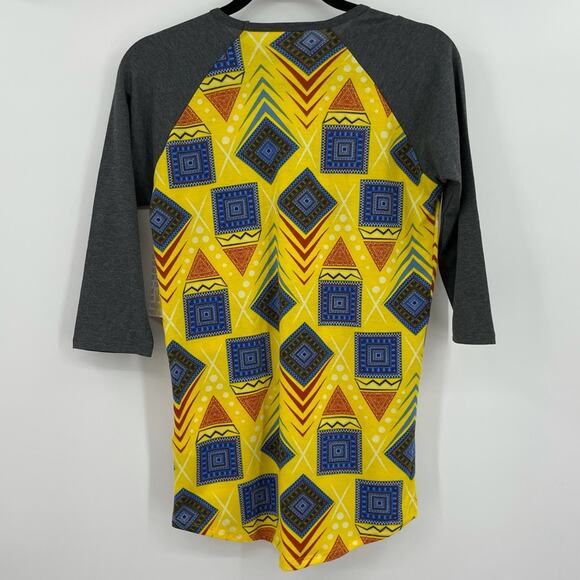 Lularoe Randy Womens Baseball Tee Raglan T Shirt Abstract Geometric Yellow XXS - Picture 2 of 11